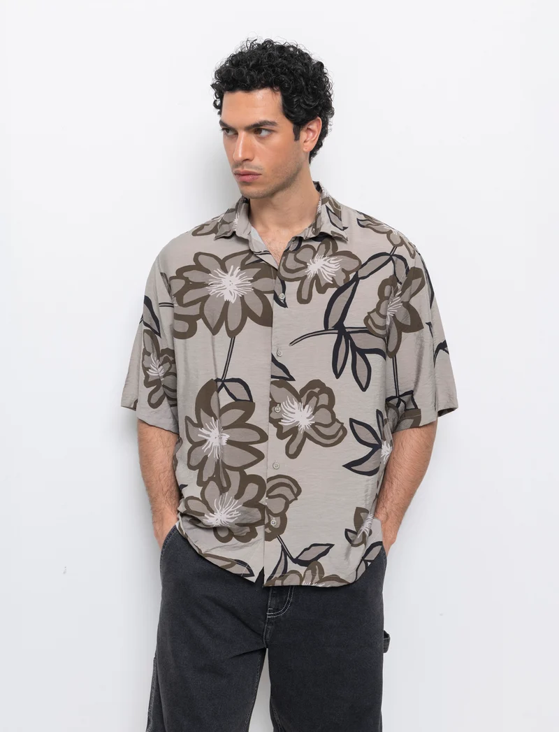 Camicia a fantasia in viscosa nylon da uomo - Grigio tortora