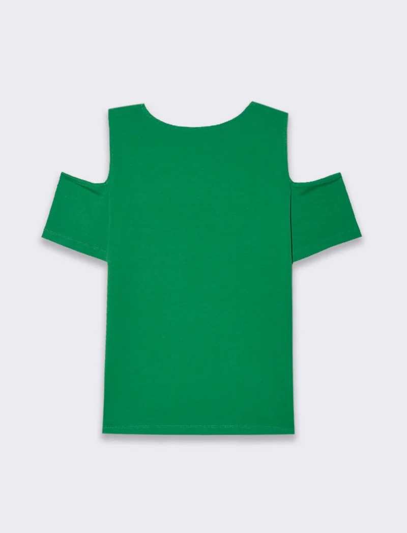 T-shirt con cut out sulle spalle da donna - Verde prato
