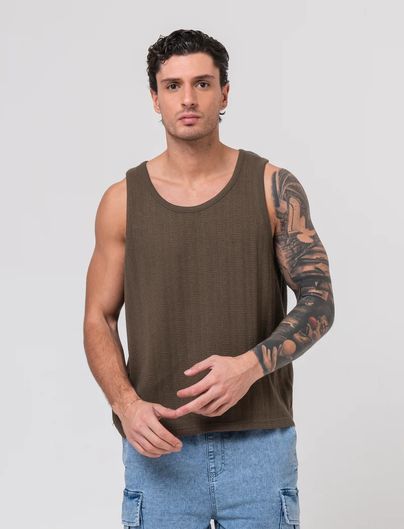 Canotta in tessuto jaquard effetto maglia da uomo - Verde kaki