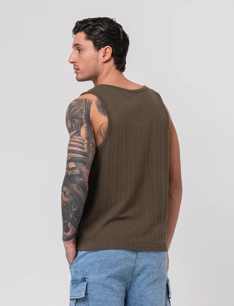 Canotta in tessuto jaquard effetto maglia da uomo - Verde kaki