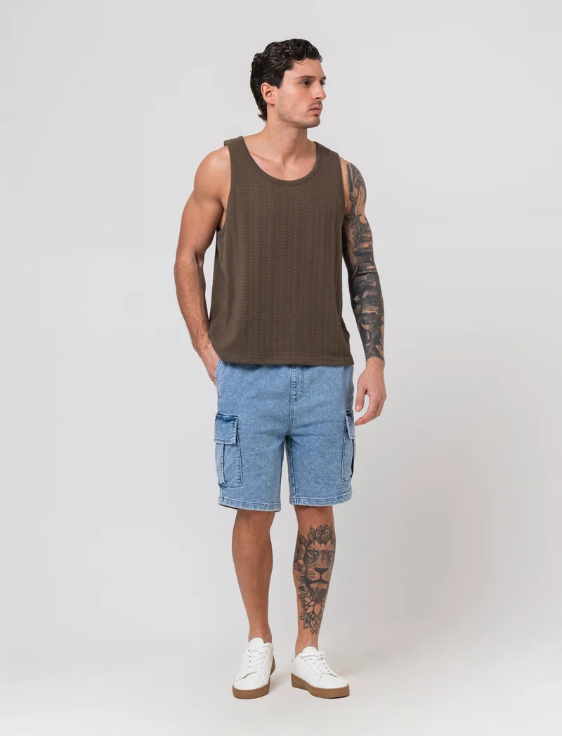 Canotta in tessuto jaquard effetto maglia da uomo - Verde kaki