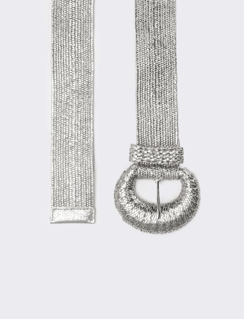 Cintura donna elastica con fibbia rivestita - Argento