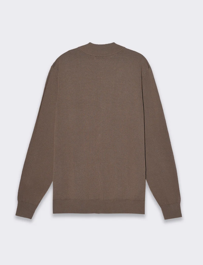 Maglia cardigan collo bomber in filato premium da uomo - Grigio fango