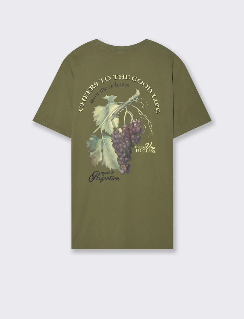 T-shirt con stampa avanti ed indietro da uomo - Verde oliva