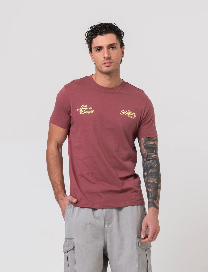 T-shirt con stampa avanti ed indietro da uomo - Bordeaux