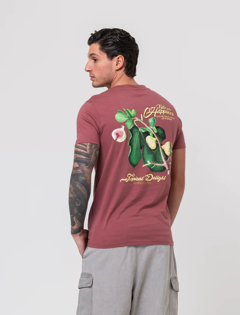 T-shirt con stampa avanti ed indietro da uomo - Bordeaux