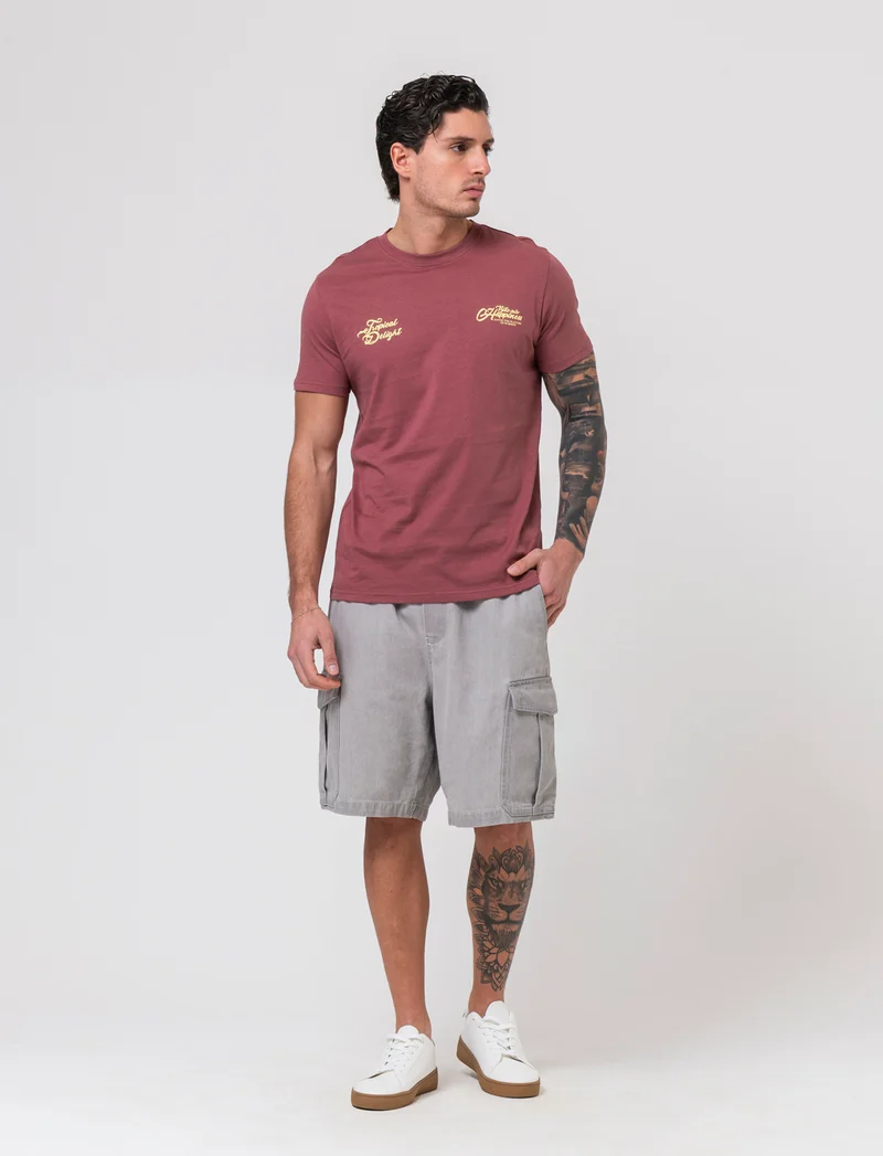 T-shirt con stampa avanti ed indietro da uomo - Bordeaux