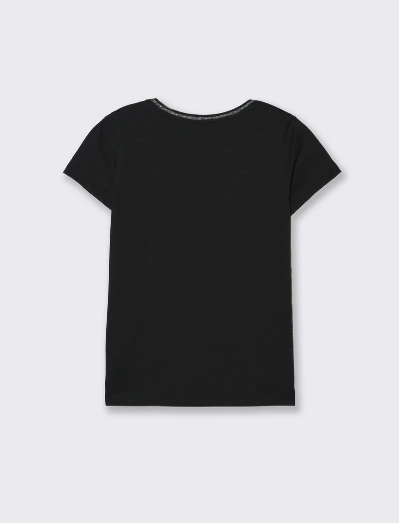 T-shirt con bordino in filo effetto metallico da donna - Nero