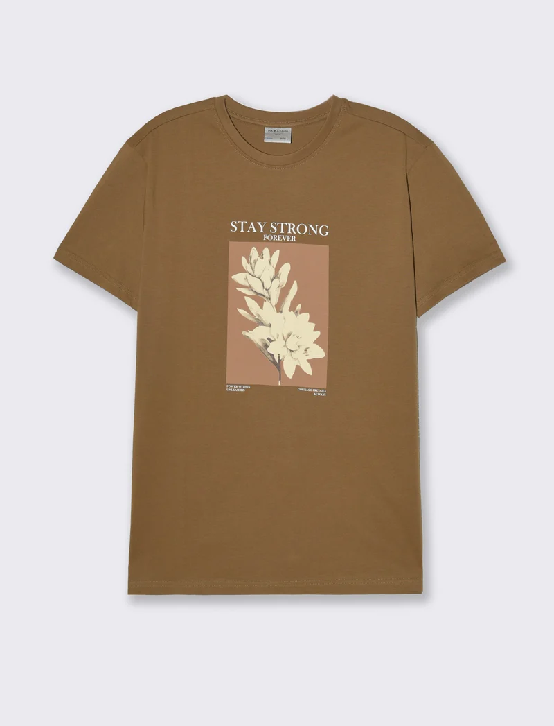 T-shirt regular fit con stampa da uomo - Grigio fango