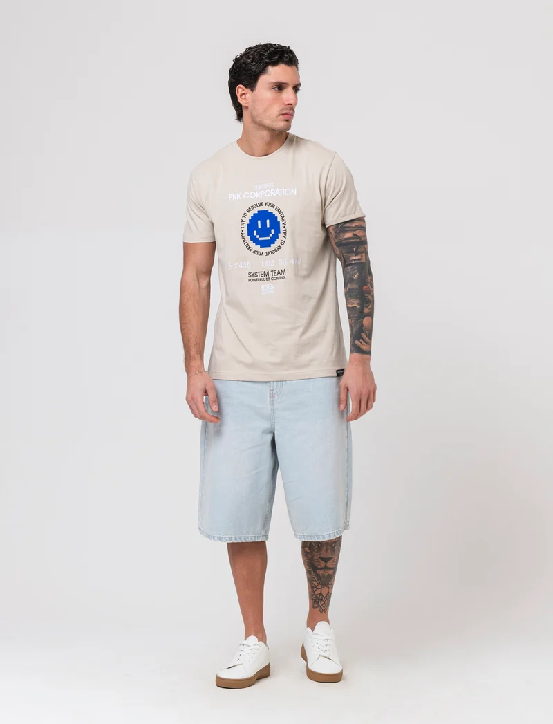 T-shirt con ricamo a contrasto da uomo - Grigio ghiaccio