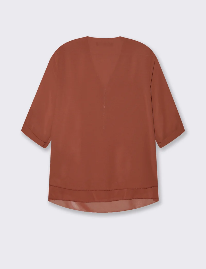Casacca manica 3/4 con bottone e zip sul davanti. - Marrone tabacco