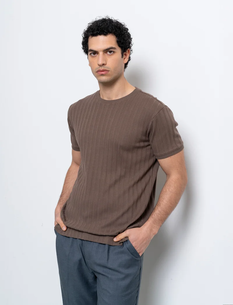 T-shirt struttura jacquard effetto maglia da uomo - Grigio fango
