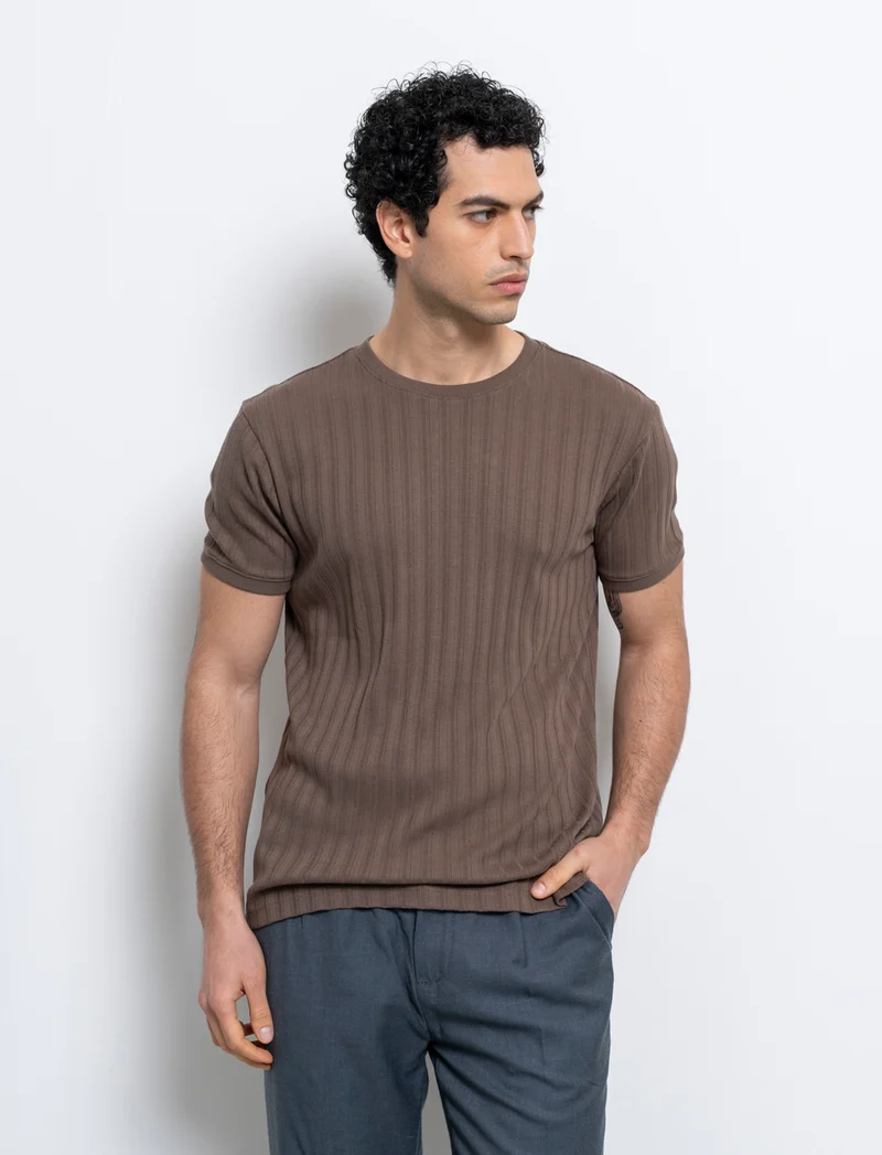 T-shirt struttura jacquard effetto maglia da uomo - Grigio fango