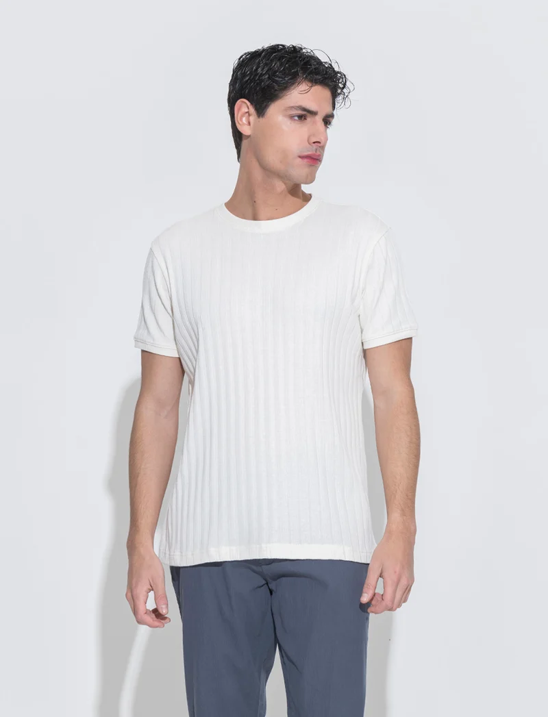 T-shirt struttura jacquard effetto maglia da uomo - Beige ecru