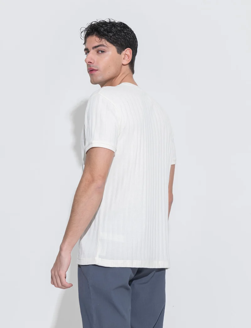 T-shirt struttura jacquard effetto maglia da uomo - Beige ecru