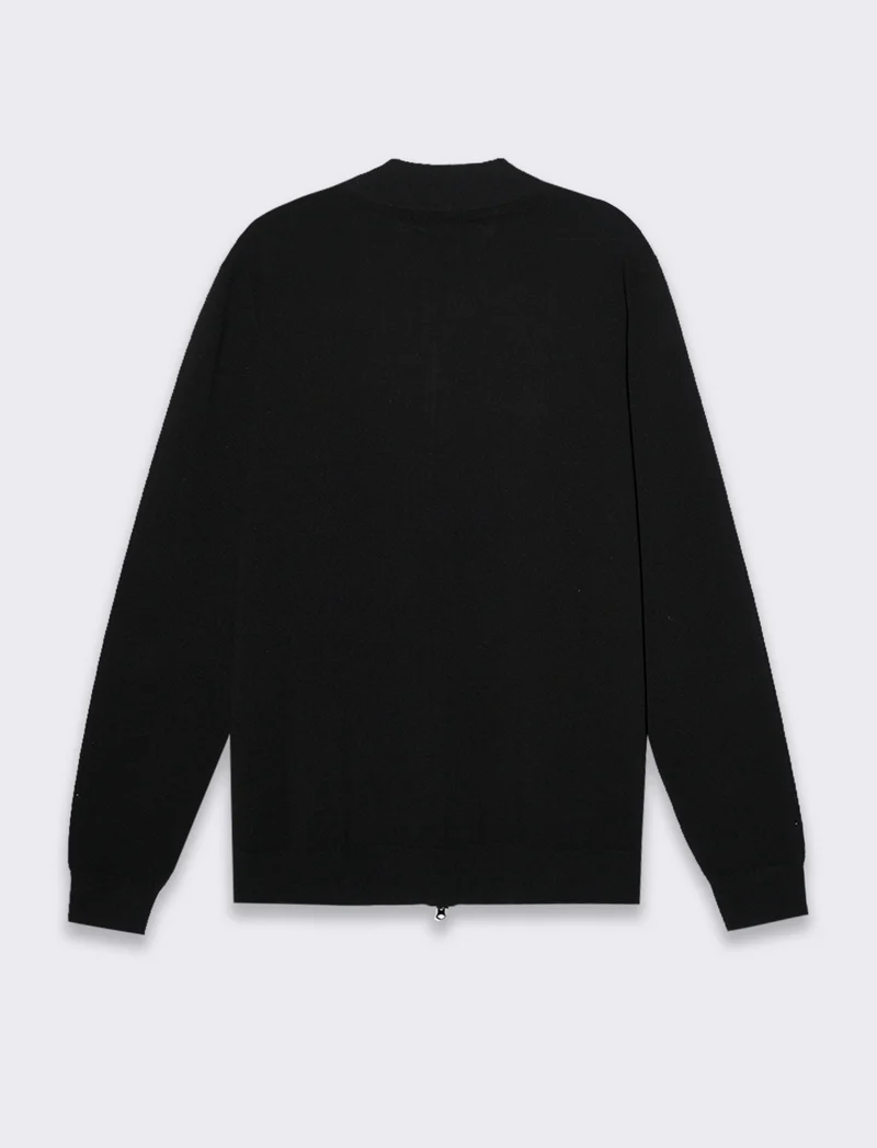 Maglia cardigan collo bomber in filato premium da uomo - Nero