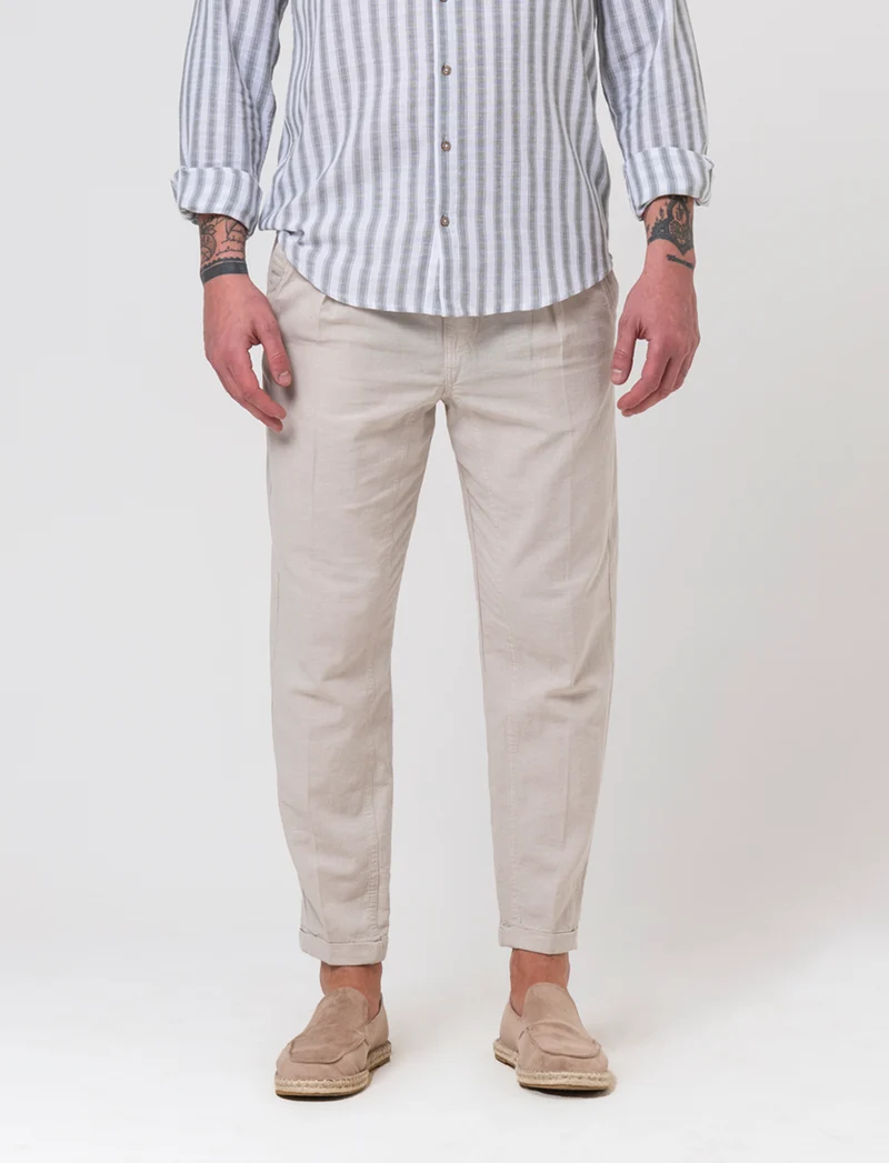 Pantaloni jogger in tessuto misto lino da uomo - Grigio ghiaccio