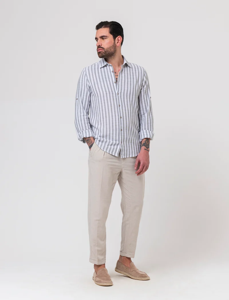 Pantaloni jogger in tessuto misto lino da uomo - Grigio ghiaccio