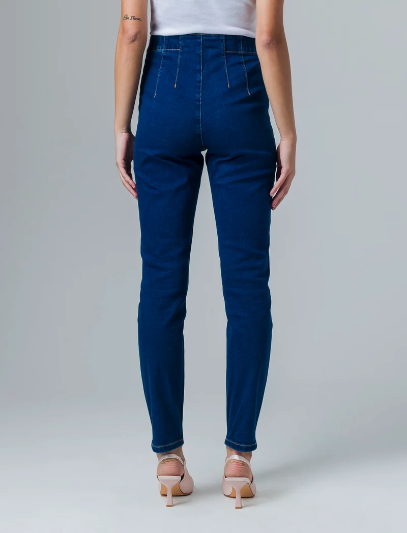 Skinny jeans con elastico in vita da donna - DENIM SCURO