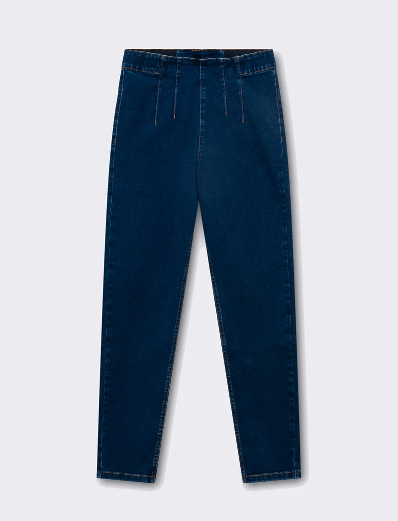 Skinny jeans con elastico in vita da donna - DENIM SCURO