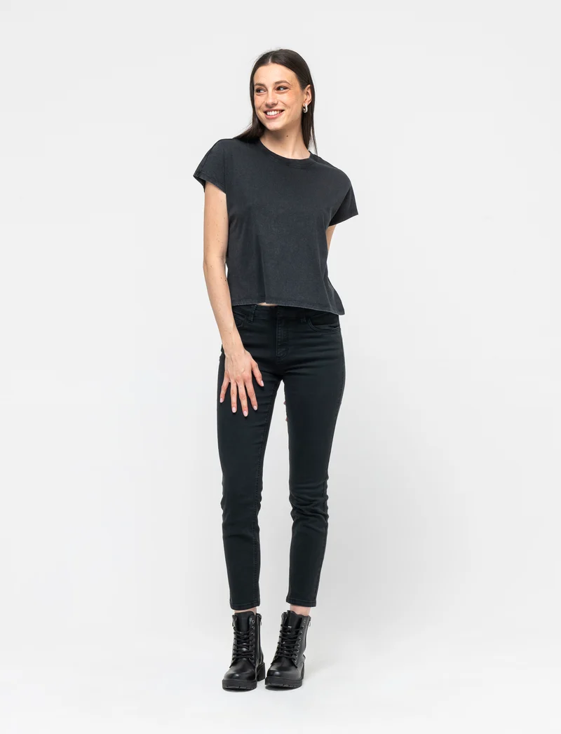T- shirt mezza manica in jersey da donna - Grigio antracite
