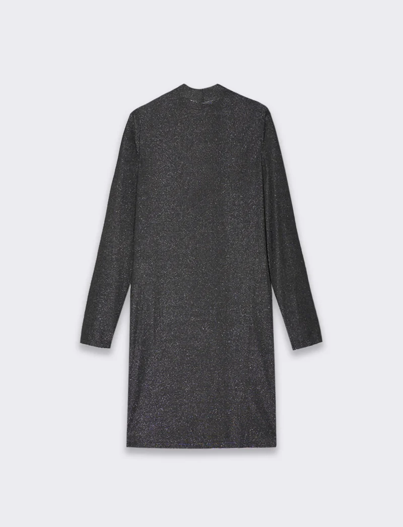 Vestito corto a tubino manica lunga con mezzo collo ad effetto ruches - Nero