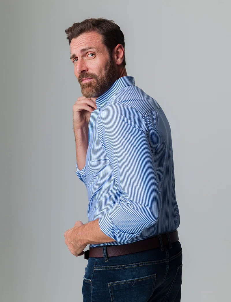 Camicia regular fit easy iron unita ed a fantasia da uomo - Bluette
