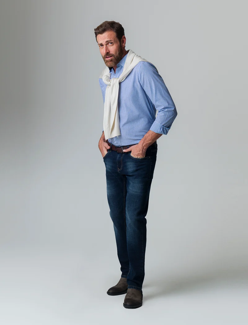 Camicia regular fit easy iron unita ed a fantasia da uomo - Bluette