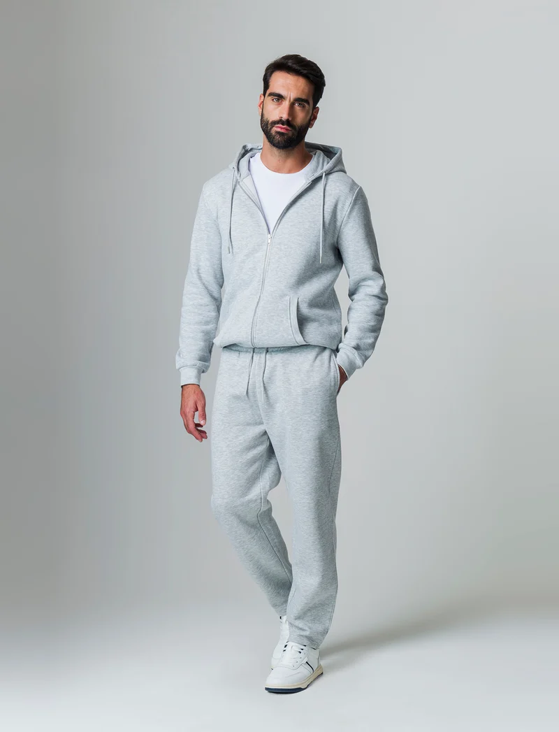 Pantaloni straight in felpa con vita jogger da uomo - Grigio mel.
