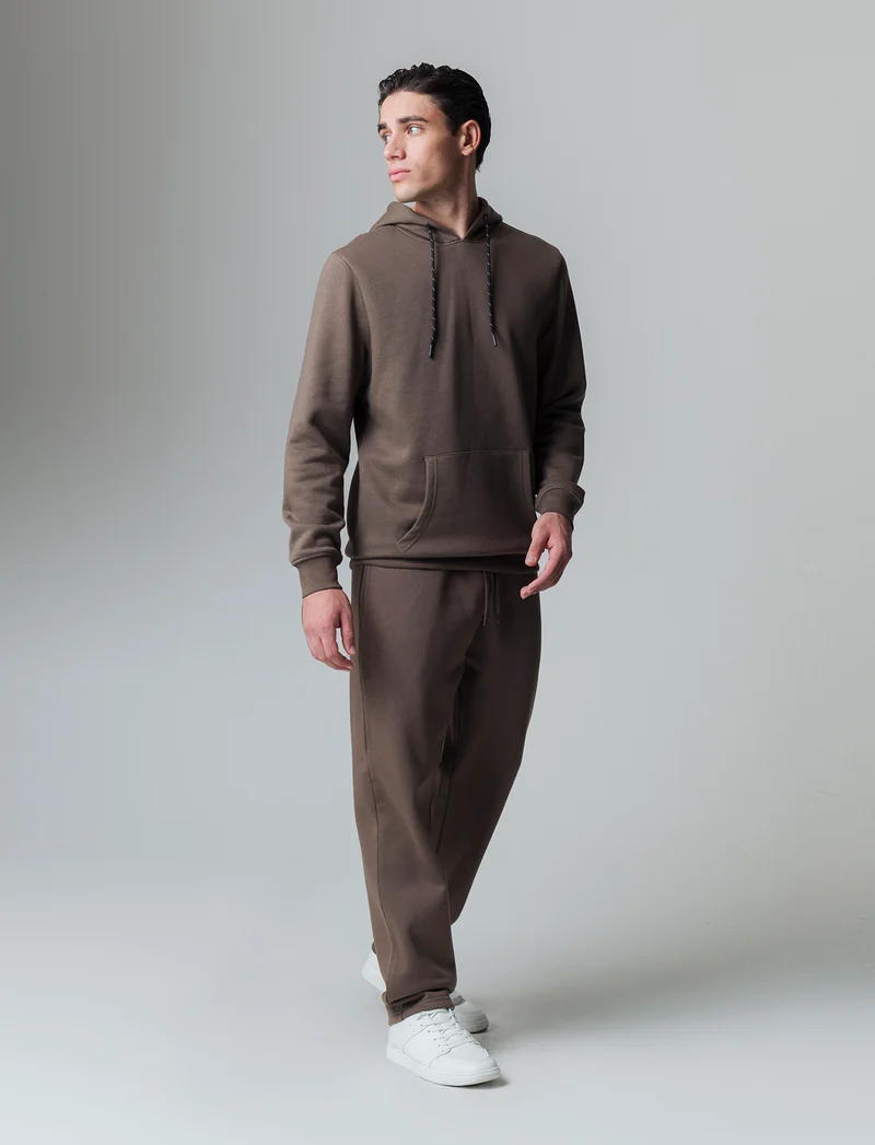 Pantaloni straight in felpa con vita jogger da uomo - Grigio fango