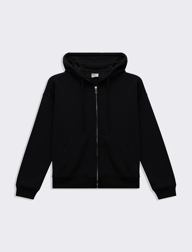 Felpa con cappuccio e zip da donna - Nero